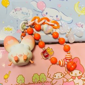 Sakura Pink Star Pig Key Beaded Chain/Mobile Phone Charm